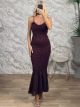 The-Mermaid Velour Floral Maxi Dress-5572/Burgundy