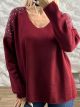 Ste-Rhinestones Shoulders Sweater-17690/Wine Red