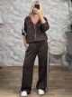 Hooded Military Buttons Striped Set-12139/Chocolat