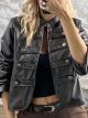 The-Military Leather Jacket-87262/Chocolat