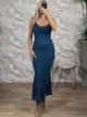 The-Mermaid Velour Floral Maxi Dress-5572/Petrol