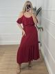 Ruffle Shoulders Dress/Burgundy