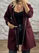 Hooded Plaid Lining Cardigan-25191/Burgundy