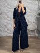 The-Velvet Textured Suit-81026/Navy Blue