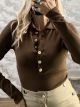 Ton-Golden Buttons Bodysuit-3956/Choco