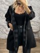 Hooded Plaid Lining Cardigan-25191/Black