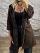 Hooded Plaid Lining Cardigan-25191/Chocolat