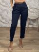 Ankle Buttons Belt Pants-1693/Navy Blue
