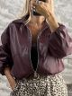 Bomber Faux Leather Jacket-6779/Burgundy