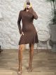 The-Japanese Knitted Mini Dress-12470/Chocolat