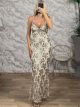 Sequinned X-Back Maxi Dress-6188/Gold