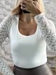 Ton-Lace Sleeves Top-3427/White