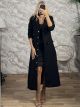 The-Golden Buttons Long Coat-13050/Black