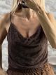 Zoz-Velvet Texture Floral Top-35525/Chocolat