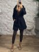 The-Hooded Belt Coat-26439/Navy Blue