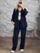 Sar-Velvet Shirt Set-3325/Navy Blue
