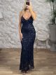 Sequinned X-Back Maxi Dress-6188/Navy Blue
