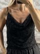 Zoz-Velvet Texture Floral Top-35525/Black