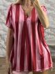 Bold Stripes VeNeck Top-24694/Pink