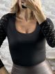 Ton-Lace Sleeves Top-3427/Black