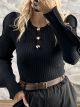 Ton-Wave Sleeves Knitted Top-545/Black