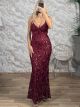 Sequinned X-Back Maxi Dress-6188/Burgunty