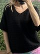 Waffle Fabric Ve Top/Black