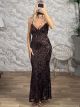 Sequinned X-Back Maxi Dress-6188/Chocolat