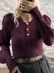 Ton-Wave Sleeves Knitted Top-545/Burgundy