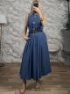 Denim Semizie GoldenBrooches Midi Dress/Light Blue