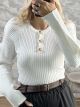 Ton-Wave Sleeves Knitted Top-545/White