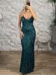 Sequinned X-Back Maxi Dress-6188/Petrol