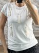 Pearled Tassels Cotton T-Shirt-5256/White
