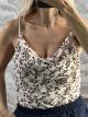 Zoz-Velvet Texture Floral Top-35525/Ecru