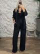 Zoz-Stripes Shirt & Pants Set-3388/Black
