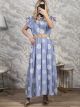 Embroidered Striped Ruffles Maxi Dress-6091/Blue
