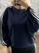 The-Knitted Stripes Sweater-3316/Navy Blue