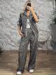 Leopard Stripes Track Top Set-60270/Navy Blue&Beige
