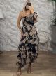 San-Muslin GoldenThread Maxi Dress-6421/Black&Beige