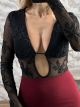 The-C-Through Sleeves Bodysuit-11440/Black