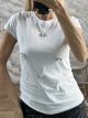 Bead Flowers Cotton T-Shirt-5256/White