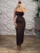 CutOut Elastic Lace Midi Dress-49751-9/Chocolat