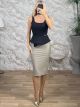 GLOW Leather Midi Pencil Skirt/Βeige