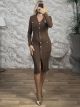 Kun-Knitted GoldenButtons Dress-811/Chocolat