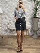 Matte Leather Buttons Skirt-6151/Black