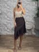 Satin Lace Asymmetrical Skirt-7271/Chocolat