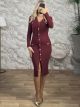 Kun-Knitted GoldenButtons Dress-811/Burgundy