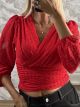 Waffle Fabric Top-6953/Red