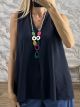 MultiChrome Necklace Ve Sleeveless Top-24789/Navy Blue