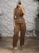 San-Suede Vest & Pants Suit-6505/Camel